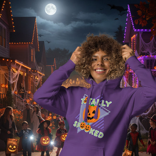 woman wearing totally spooked hoodie
