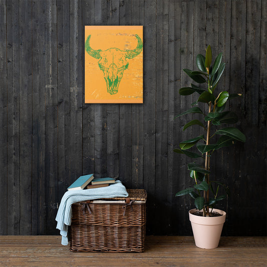 Skull western canvas wall art 18x24 — orange flame bull skull desert sigil — Stitch and Sigil