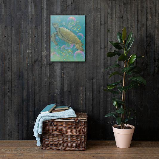 Sea Turtle Sigil canvas wall art lifestyle display — ocean turtle art in coastal home interior — Stitch and Sigil