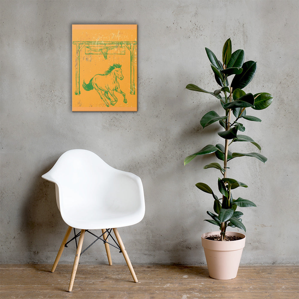 Horse Sigil western canvas wall art 18x24 — orange flame wild horse frontier sigil — Stitch and Sigil