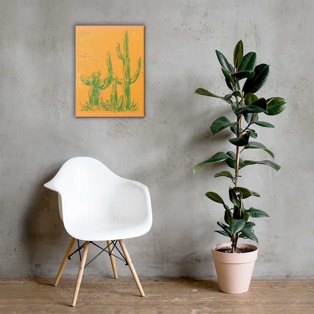 Cactus western canvas wall art 18x24 — orange flame desert cactus sigil resilient and enduring — Stitch and Sigil