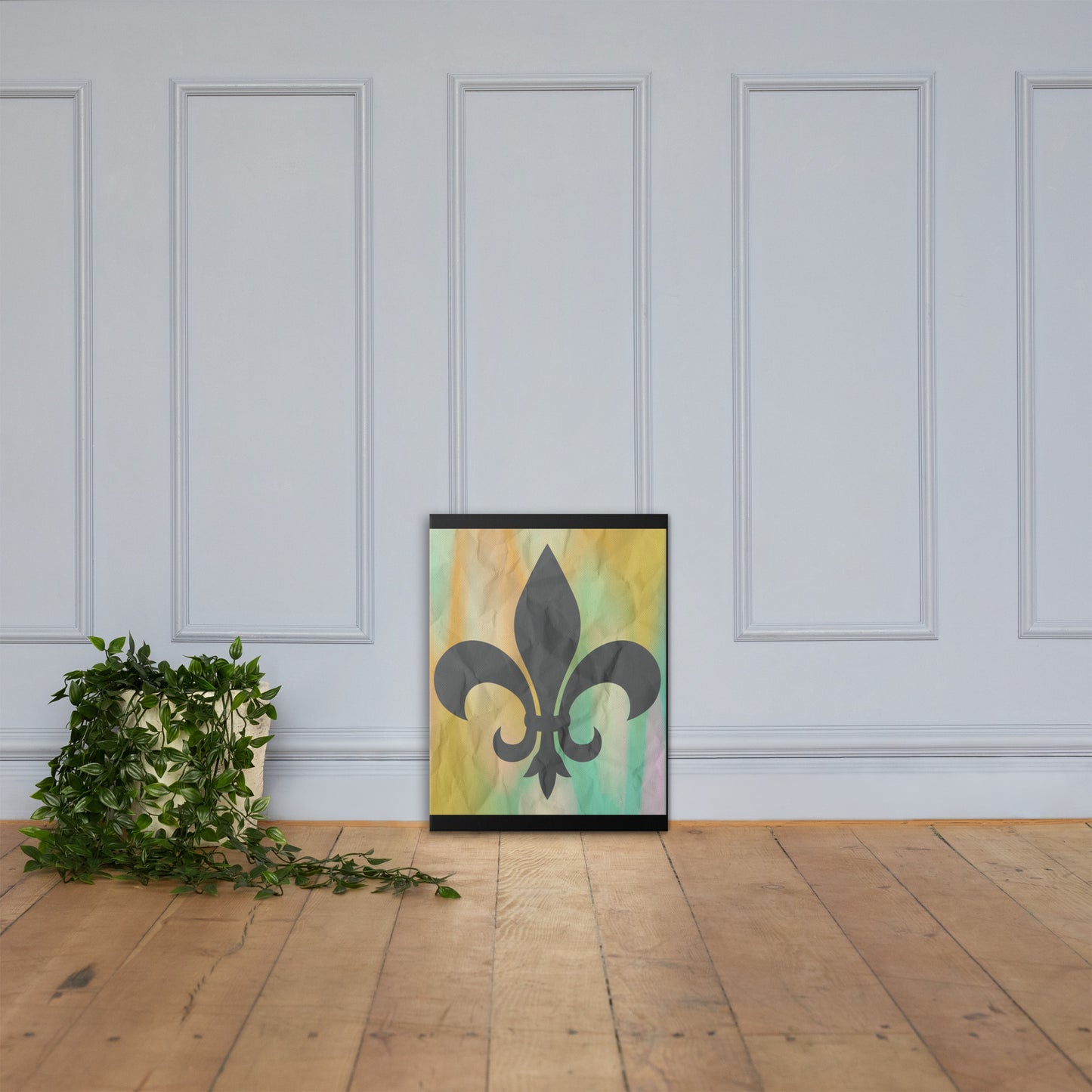 Fleur de lis canvas wall art lifestyle display — Louisiana sigil art in home interior — Stitch and Sigil