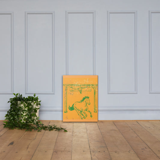 Horse Sigil western canvas wall art — untamed horse spirit in Texas rose orange flame — Stitch and Sigil