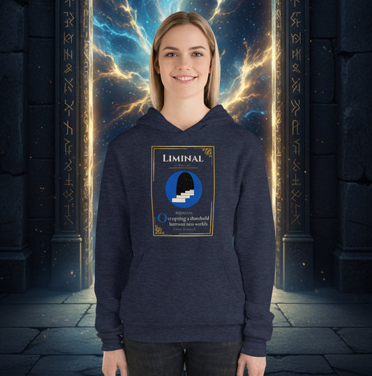 woman wearing liminal hoodie