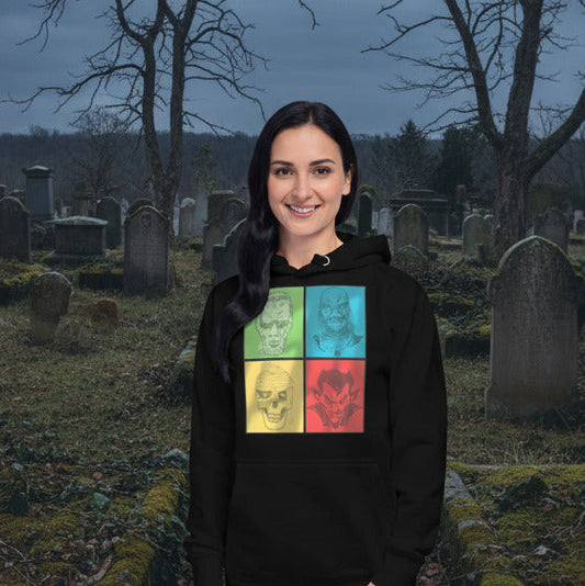 woman wearing shot in the dark hoodie