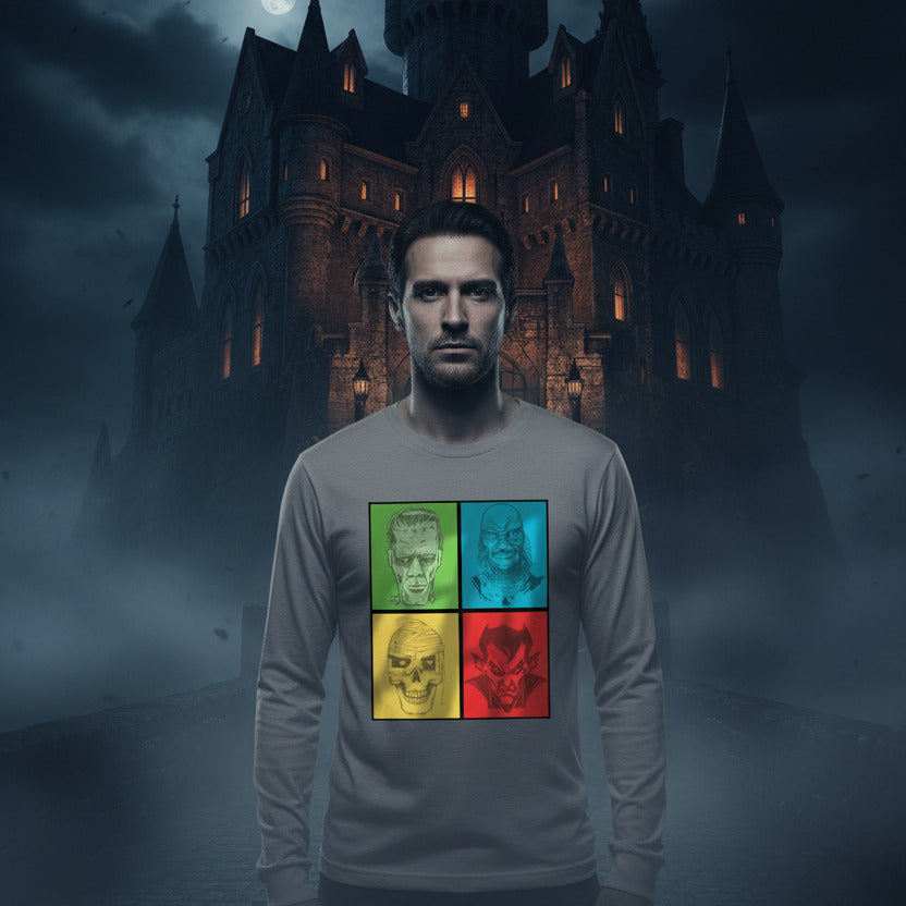 man wearing shot in the dark long sleeve tee