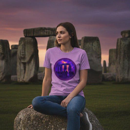 Vision of Stonehenge mythology graphic tee — ancient stone circle design lifestyle mockup — Stitch and Sigil