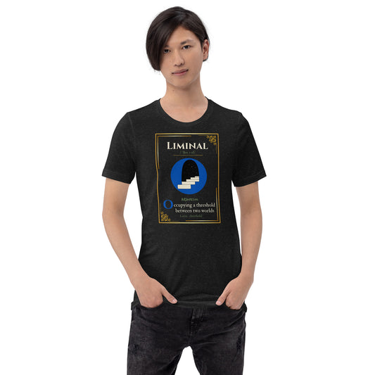Liminal Lost Lexicon rare word graphic tee — rare word art design on black heather — Stitch and Sigil