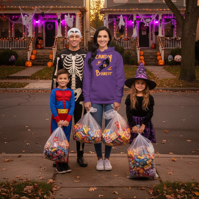 woman wearing candy bandit hoodie