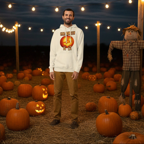 man wearing Halloween is Lit Halloween Hoodie 