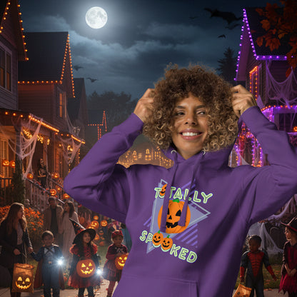 woman wearing totally spooked hoodie