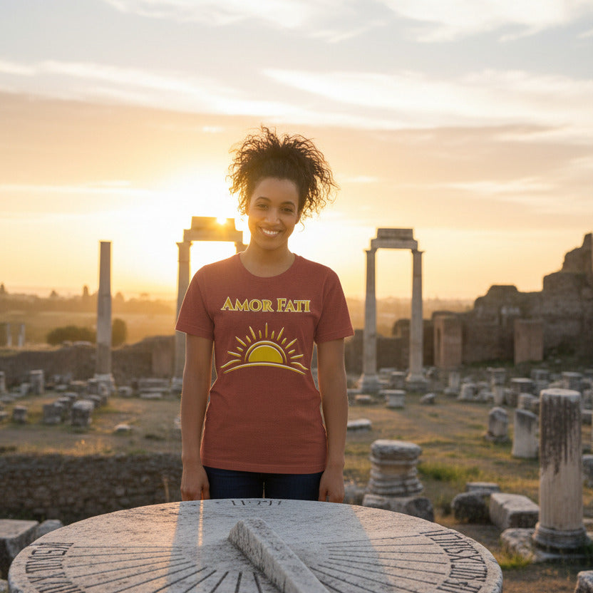 woman wearing amor fati tee