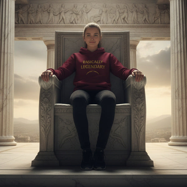 woman wearing basically legendary hoodie