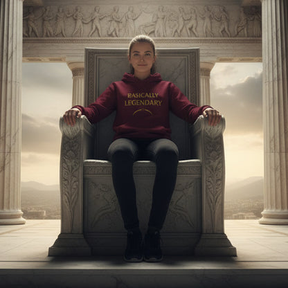 woman wearing basically legendary hoodie