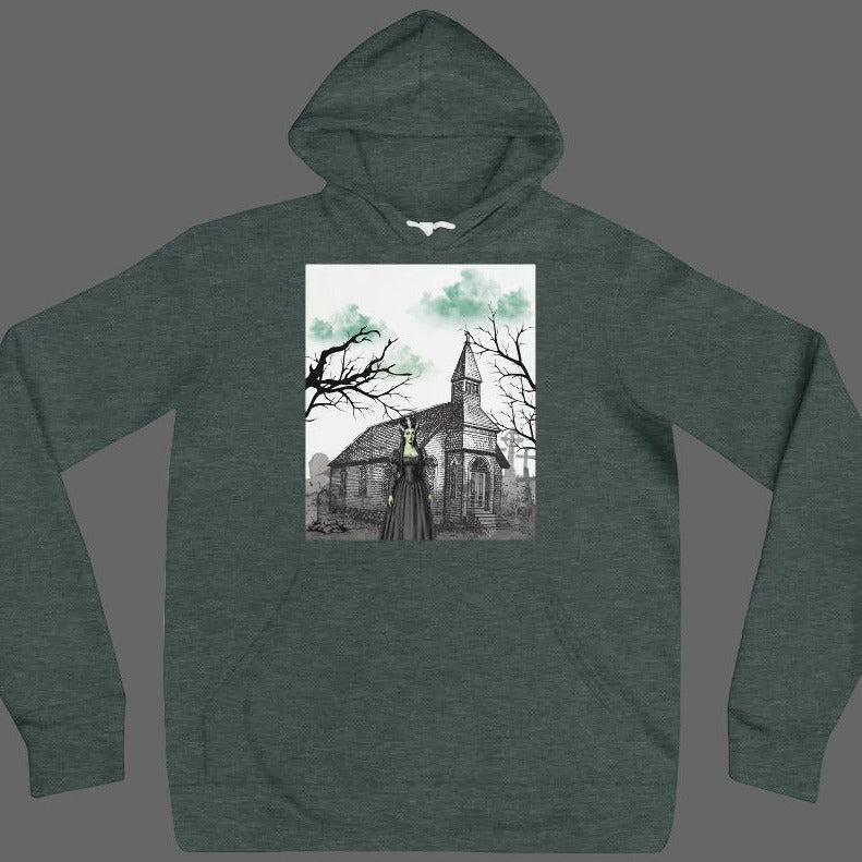 bride of frankenstein heather forest hoodie flat mockup