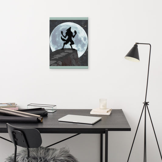 Lunar Lycanthropy werewolf canvas wall art 18x24 — wolf transformation under full moon — Stitch and Sigil