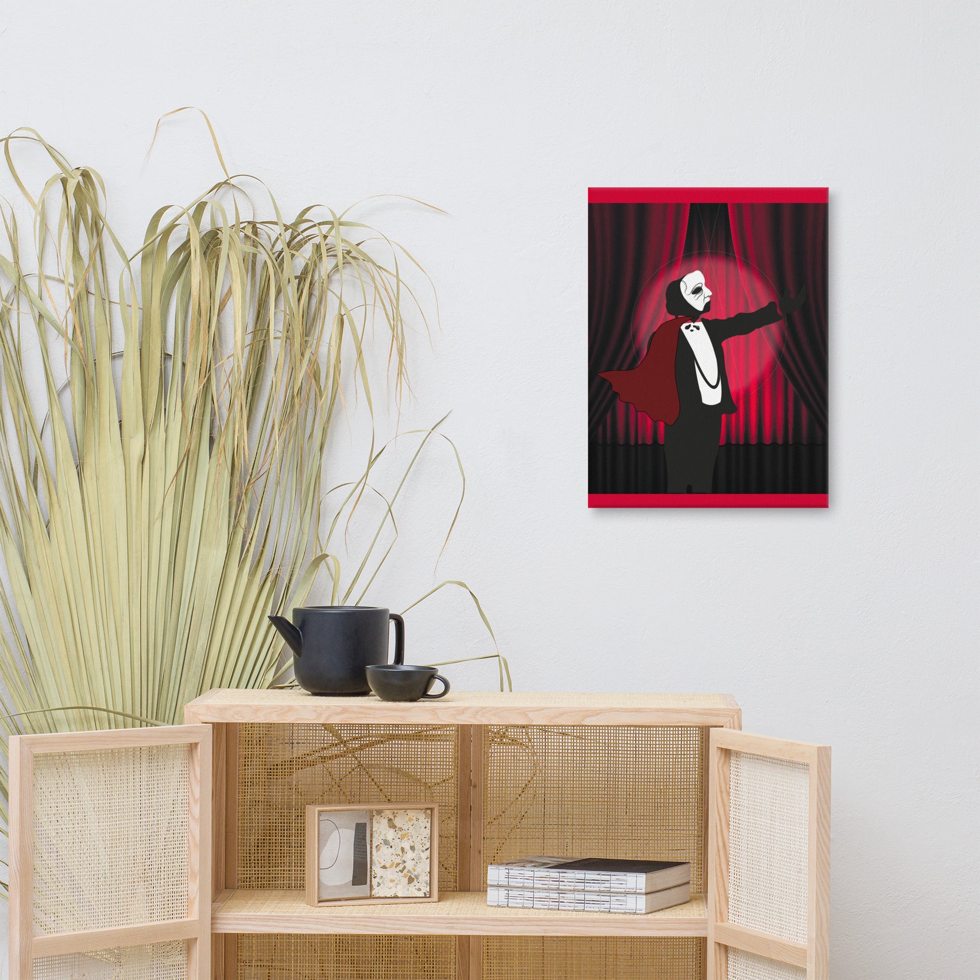 Shadow of the Spotlight horror canvas wall art 18x24 — classic monster theatrical reveal in dramatic lighting — Stitch and Sigil
