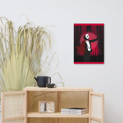 Shadow of the Spotlight horror canvas wall art 18x24 — classic monster theatrical reveal in dramatic lighting — Stitch and Sigil