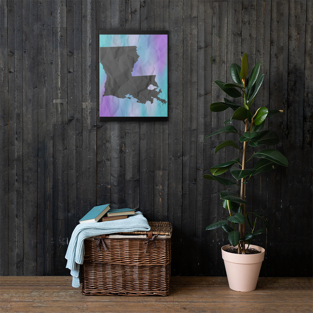 The Boot Louisiana sigil canvas wall art — vibrant purple flame state outline — Stitch and Sigil
