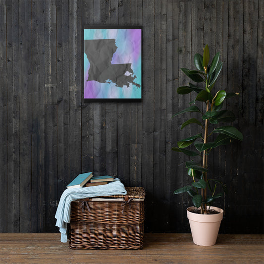 The Boot Louisiana sigil canvas wall art — vibrant purple flame state outline — Stitch and Sigil