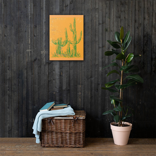 Cactus canvas wall art lifestyle display — western desert cactus sigil art in home interior — Stitch and Sigil