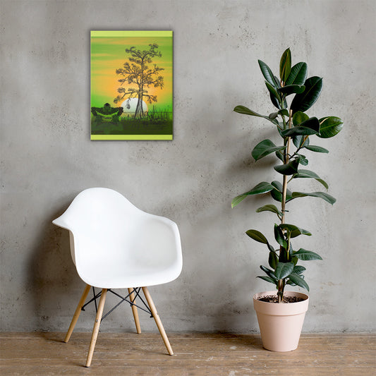 Monstrous Marsh Creature from the Black Lagoon canvas wall art 18x24 — creature rising from bayou swamp — Stitch and Sigil