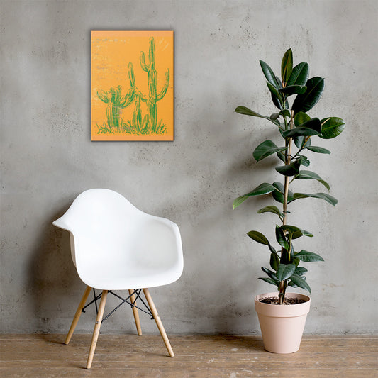 Cactus western canvas wall art 18x24 — orange flame desert cactus sigil resilient and enduring — Stitch and Sigil