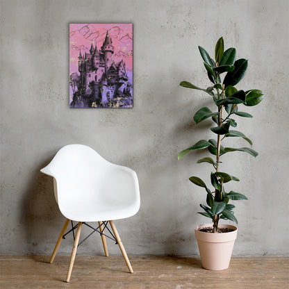 Castle Sigil fantasy canvas wall art — ancient castle symbol glowing in luminous light — Stitch and Sigil