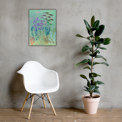 School of Fish Sigil canvas wall art 18x24 — flowing fish in formation underwater ocean decor — Stitch and Sigil