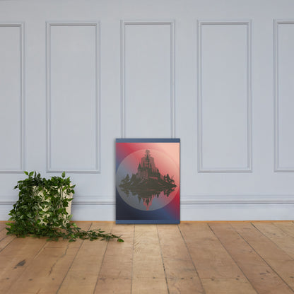 Crimson Castle horror canvas wall art lifestyle display — gothic castle art in moody interior setting — Stitch and Sigil
