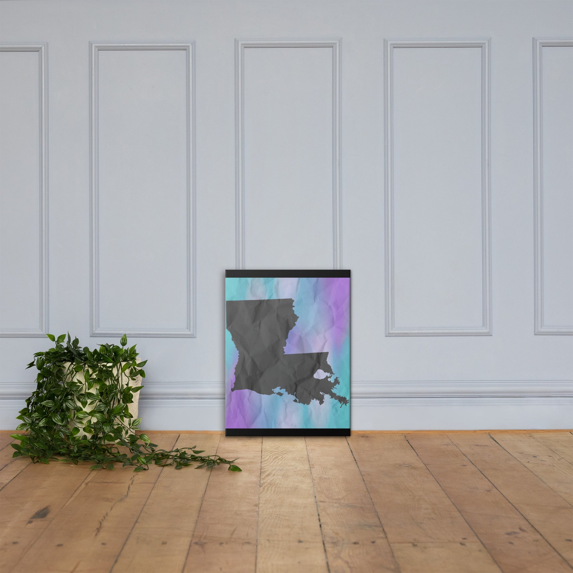 The Boot Louisiana state canvas wall art 18x24 — purple flame Louisiana silhouette sigil — Stitch and Sigil