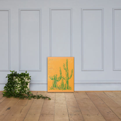 Cactus Sigil western canvas wall art — desert cactus in Texas rose orange flame on textured background — Stitch and Sigil