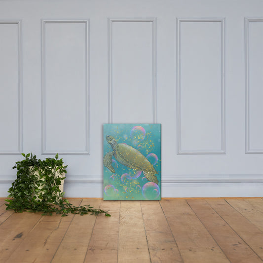 Sea Turtle Sigil canvas wall art — ancient marine turtle symbol in warm underwater light — Stitch and Sigil