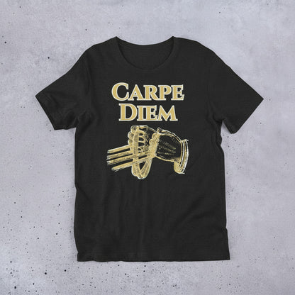 carpe diem black heather tee flat mockup