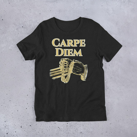 carpe diem black heather tee flat mockup