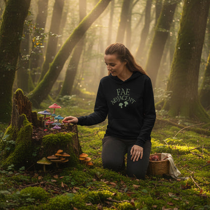 woman wearing fae adjacent hoodie
