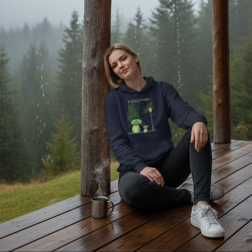 woman wearing its frog weather hoodie