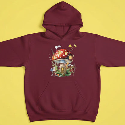 mushroom manor maroon hoodie flat mockup