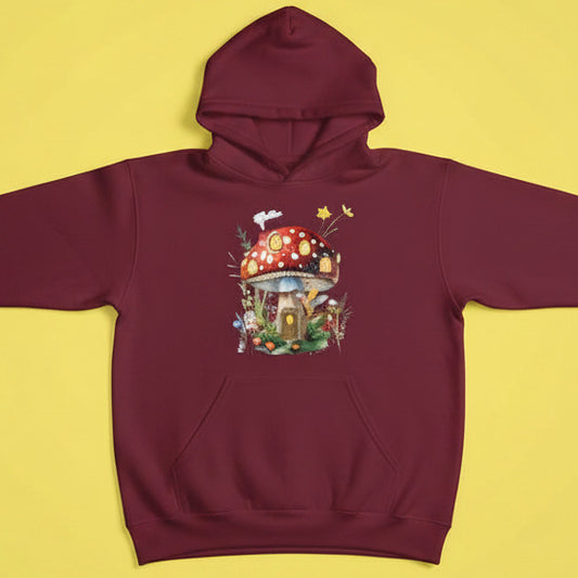 mushroom manor maroon hoodie flat mockup