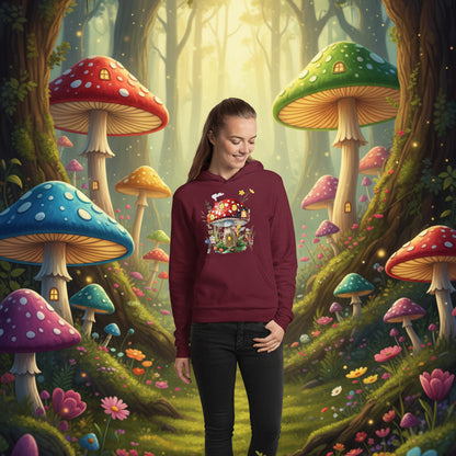 woman wearing mushroom manor tee
