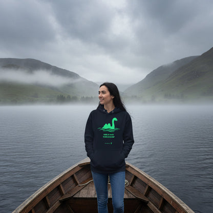 woman wearing nessie hoodie