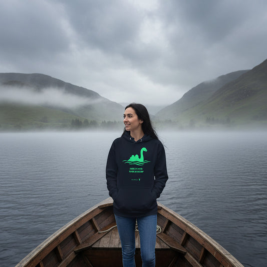 woman wearing nessie hoodie