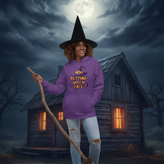 resting witch face unisex hoodie - purple