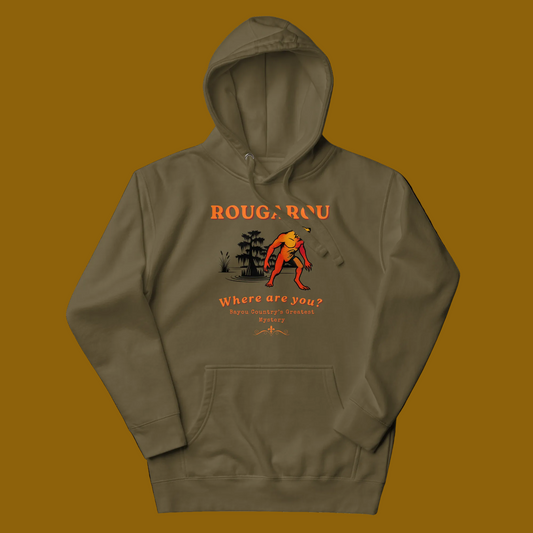 rougarou military green hoodie flat mockup