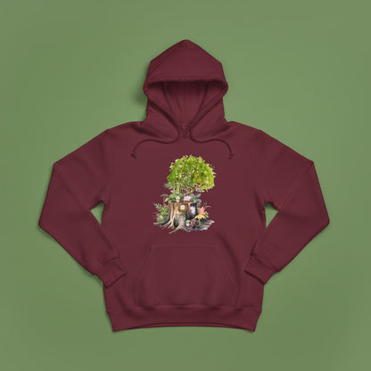 secret stump maroon hoodie flat mockup