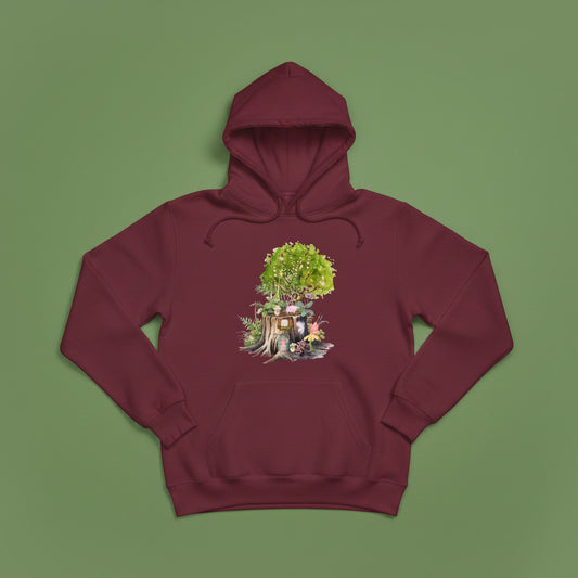 secret stump maroon hoodie flat mockup