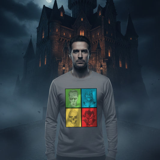 man wearing shot in the dark long sleeve tee