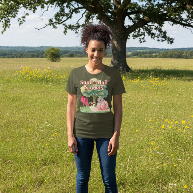 woman wearing snail mail tee