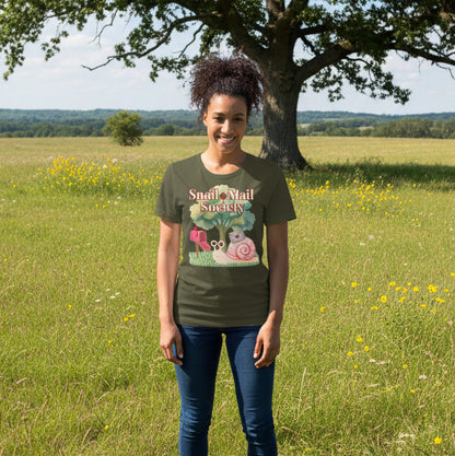 woman wearing snail mail tee