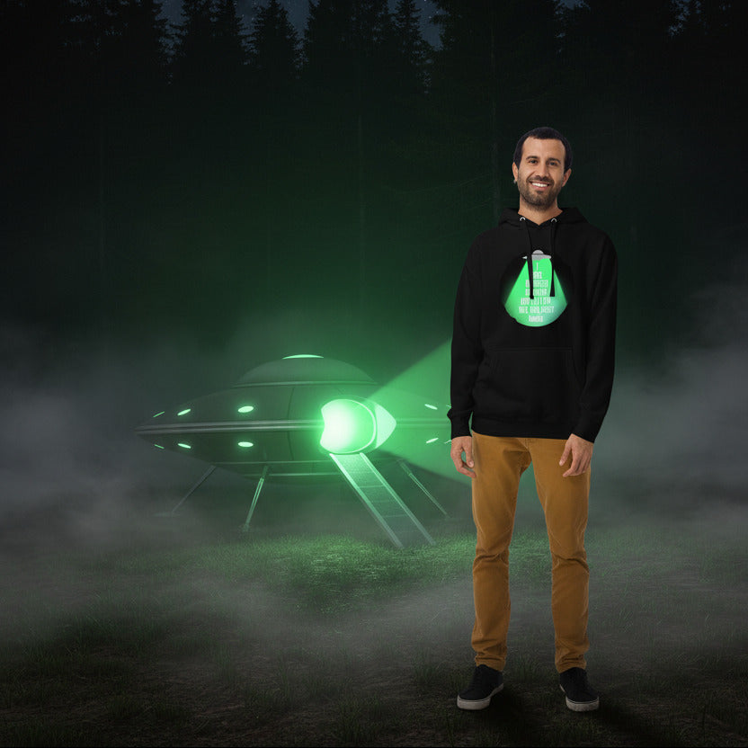 man wearing alien tourist hoodie